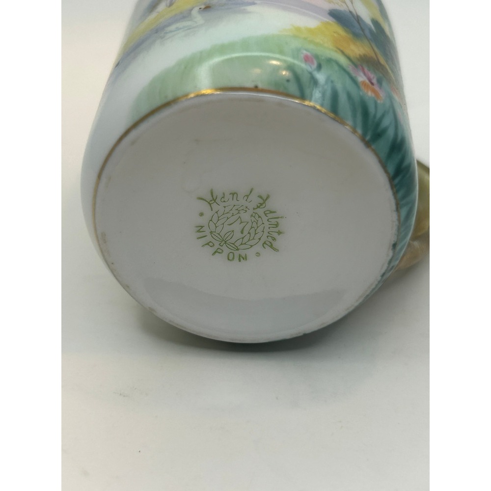 Hand Painted Porcelain Demitasse Cup & Saucer Set Swan Lake Landscape JAPAN - Picture 12 of 15